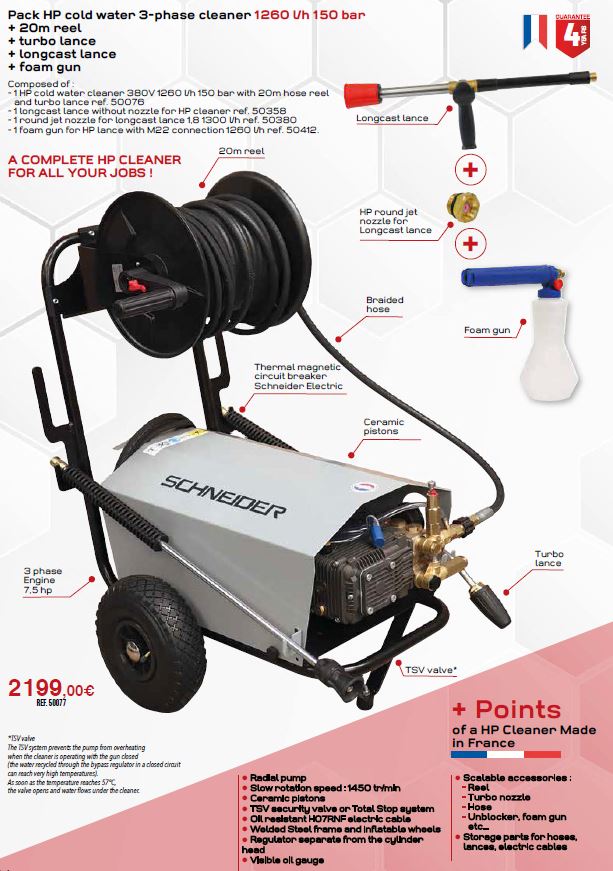 Pack HP cold water 3-phase cleaner